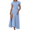 thumbnail image 3 of Women'S 2 Piece Skirt Sets Summer Short Sleeve Top Flowy Long Skirts Travel Vacation Outfits Blue M, 3 of 9