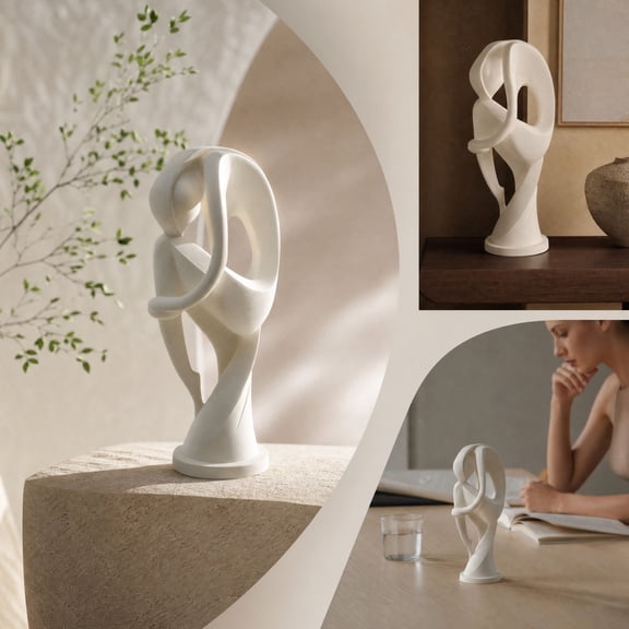 Abstract Thinker Statue - White Resin Modern Sculpture for Desk, Shelf, and Office Decor