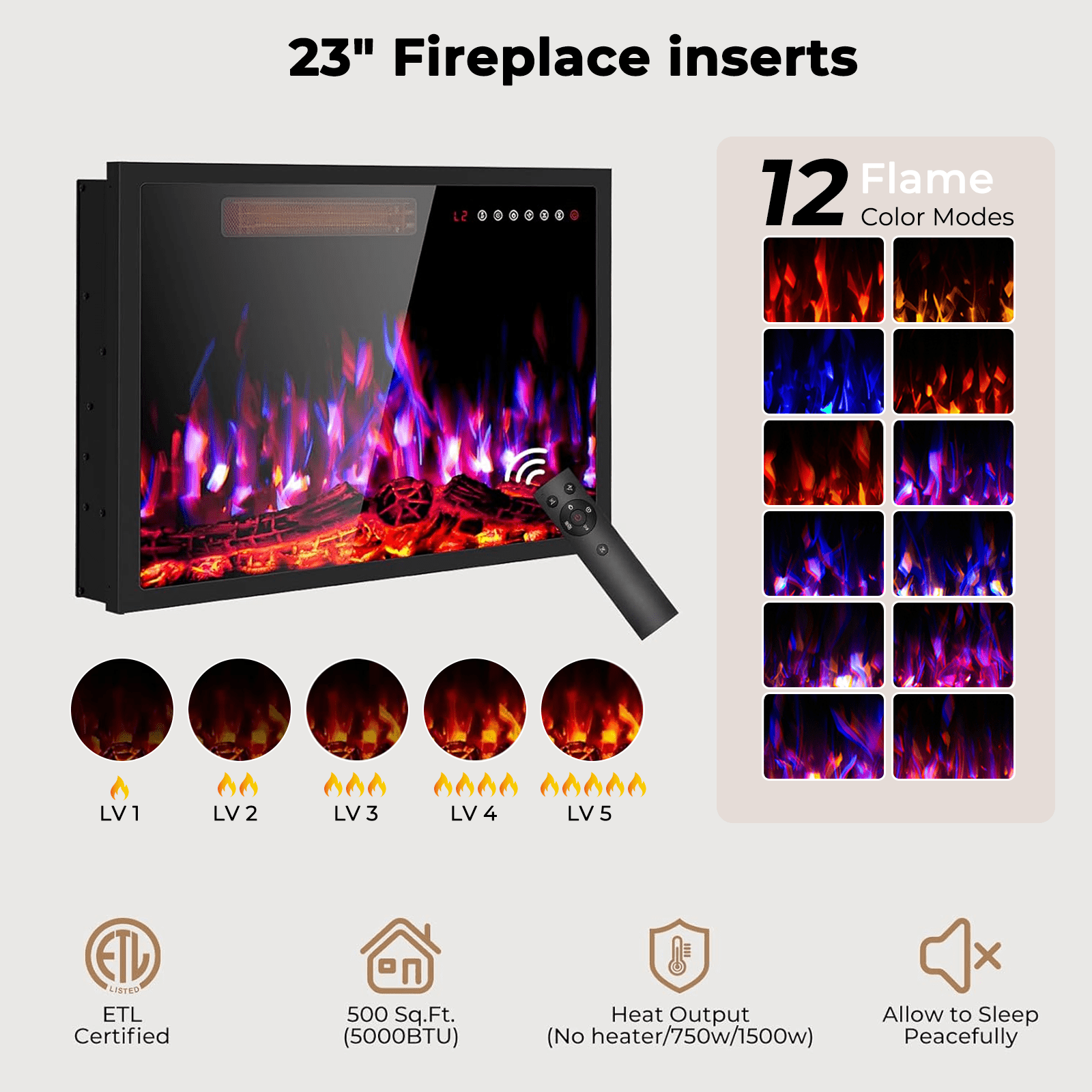 Flictozena 65’’ Modern Fluted TV Stand for TVs Up to 75’’ with 23’’ Electric Fireplace - Wooden Entertainment Center, Curved Design, Sliding Doors & Storage Shelf, Natural Oak