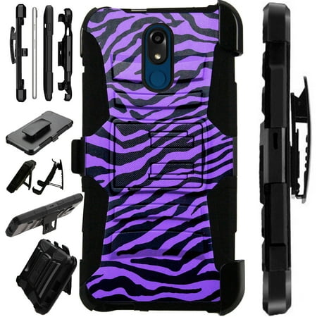 Compatible LG Stylo 5 | LG Stylo 5 Plus Case Armor Hybrid Phone Cover LuxGuard Holster (Purple Zebra Skin)