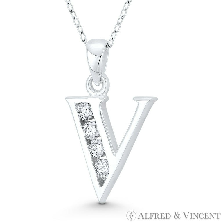 Sterling Silver Letter V Pendant Necklace