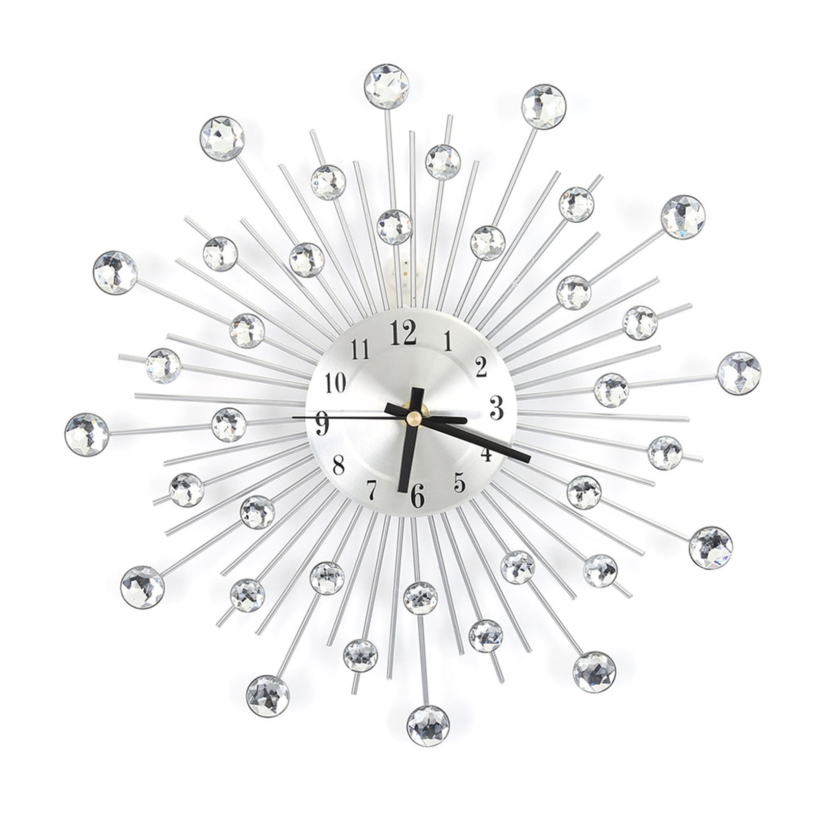 Silver Metal Wall Clock Living Room Bedroom Diamond Jeweled Art Decor Wall Clock