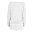 thumbnail image 5 of hotojiny Beach Cover up for Women Trendy Fringe Crochet Knit Top Summer Long Sleeve Hollow out Bikini Coverups, 5 of 5