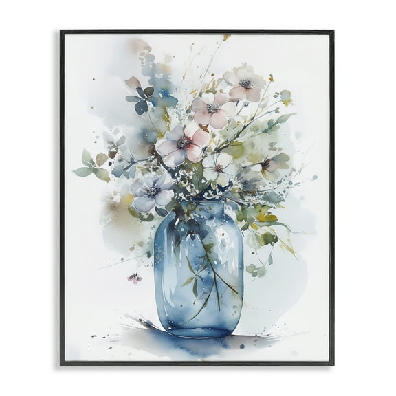 Stupell Industries Cherry Blossoms Country Jar Plants & Flowers Painting Black Framed Art Print Wall Art, 11 x 14