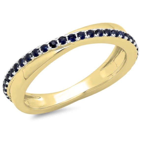0.50 Carat (ctw) 18K Yellow Gold Round Blue Sapphire Ladies Wedding Anniversary Eternity Band Ring 1/2 CT