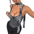 thumbnail image 3 of Top Corto con Cuello Halter y Estampado de Leopardo en Contraste para Mujer, Escote en V Profundo, de Botones, Sin Mangas y Espalda Abierta Gris S, 3 of 10