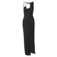 thumbnail image 4 of Seyurigaoka Women Summer Sexy Bodycon Dress, Solid Color Hollow-Out Sleeveless High-Slit One-Piece, 4 of 9