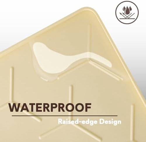 Silicone Cat Litter Trapping Mat, Large Waterproof 34" X 22" Cat Litter Box Mat, Easy to Clean, Beige
