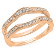 Dazzlingrock Collection 0.25 Carat (ctw) 14K Round Diamond Ladies Millgrain Anniversary Wedding Band Enhancer Double Guard Ring 1/4 CT, Rose Gold, Size 9