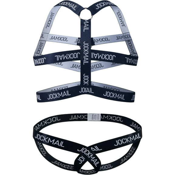 JOCKMAIL Men's Body Chest Harness Jockstrap Underwear Set Elastic Waistband Mens Jock Strap with Body Chest Harness