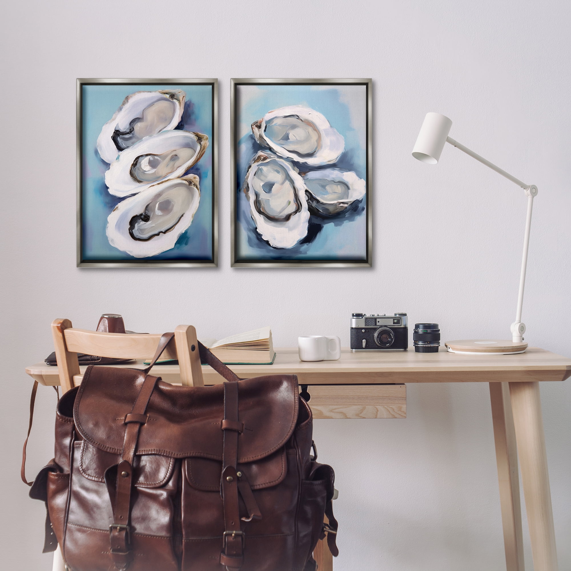 Stupell Industries Trio Half Shell Oysters Nautical & Beach Painting Gray Floater Framed Canvas Art Print Wall Art, 17 x 25, Set of 2