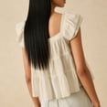 thumbnail image 6 of Karight Womens Square Neck Ruffle Sleeve Tiered Peplum Top Lightweight Cotton Blend Casual Blouse, 6 of 6