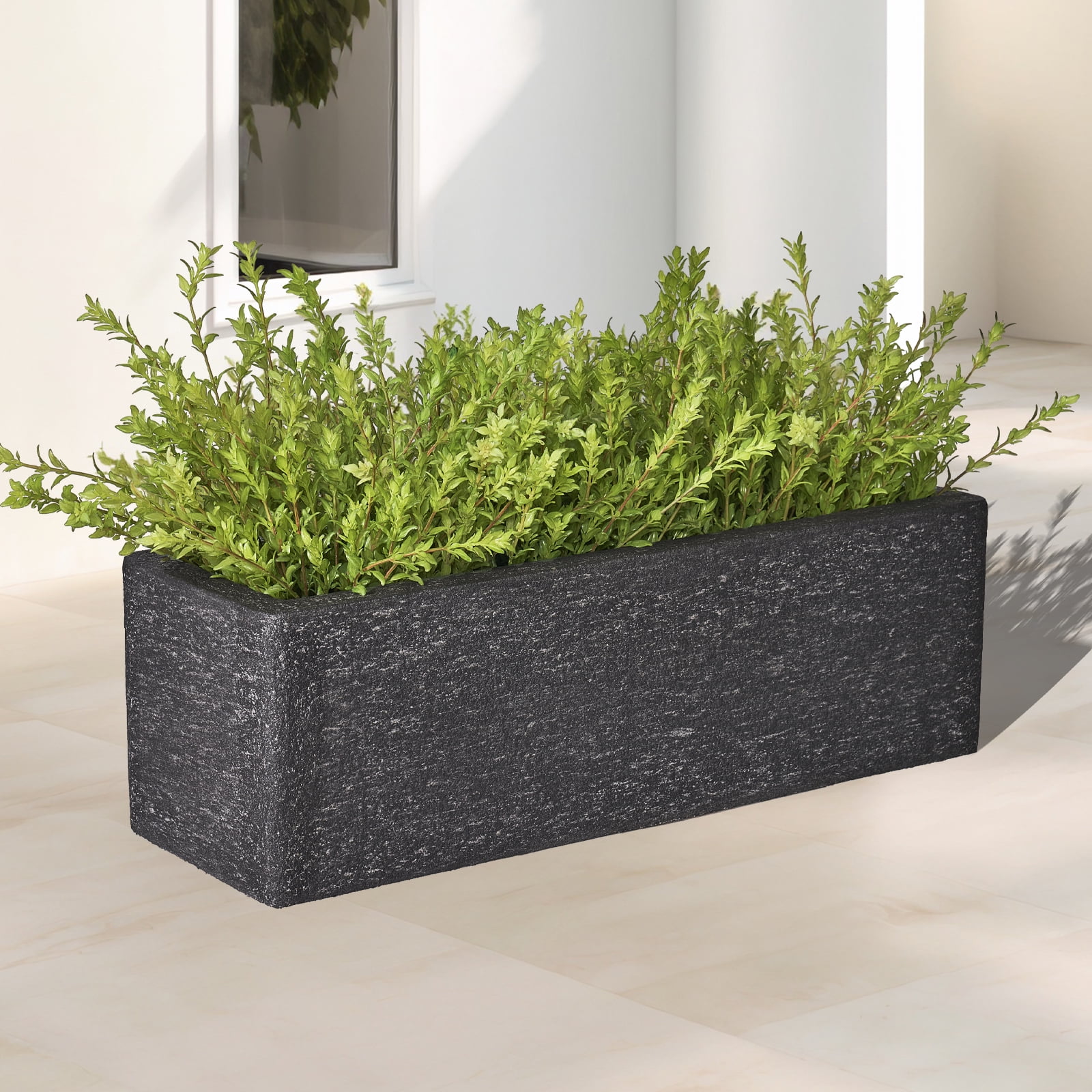 TerraDeco 24 Inch Rectangular Concrete Planter,Durable All-Weather Use with Drainage Holes,Large Rectangular Planter for Outdoor Indoor Plants