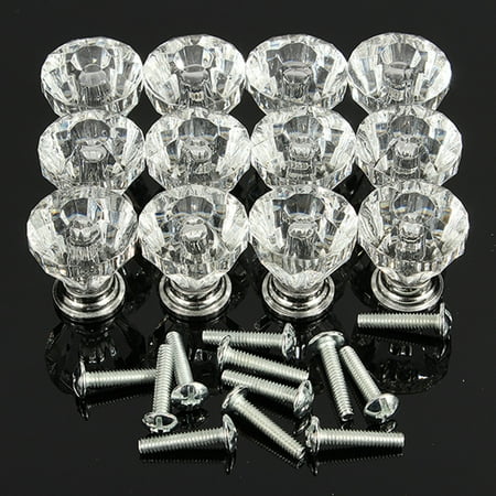 Meigar pack of 12 Drawer Knob Pull Handle Crystal Dresser Glass Diamond Shape Cabinet Door Drawer Pulls Cupboard Knobs with Screws for Kitchen and Bathroom Cabinets etc