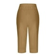 thumbnail image 3 of TQWQT Pedal Pushers for Women Dressy Casual Capri Pants Knee Length Elastic Waist Cropped Trouser Trendy Summer Cropped Trouser with Pockets Khaki L, 3 of 5