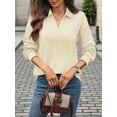 thumbnail image 5 of Women'S 2025 Autumn and Winter Solid Color Pullover Sweater Loose Lapel Long Sleeve Top Apricot XXL, 5 of 9