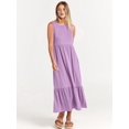 thumbnail image 4 of Women Summer Casual Sleeveless Crewneck Sundress Aline Flowy Tiered Maxi Long Beach Dress Vacation Outfits Violet S, 4 of 9