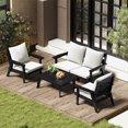 thumbnail image 3 of FOOWIN 4-Piece Patio Furniture Set, HDPE Outdoor Conversation Set with 4 Seating & Cushions, Perfect Patio Sofa Set for Garden, Porch, Backyard, Black Frame with Beige Cushion, 3 of 6