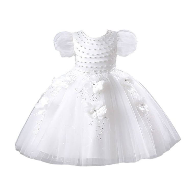 ATOGUTA Girls Lace Dress Short Sleeve Bowknot Flower Princess Birthday  Party Dresses White, Sizes 3T-8 - Walmart.com