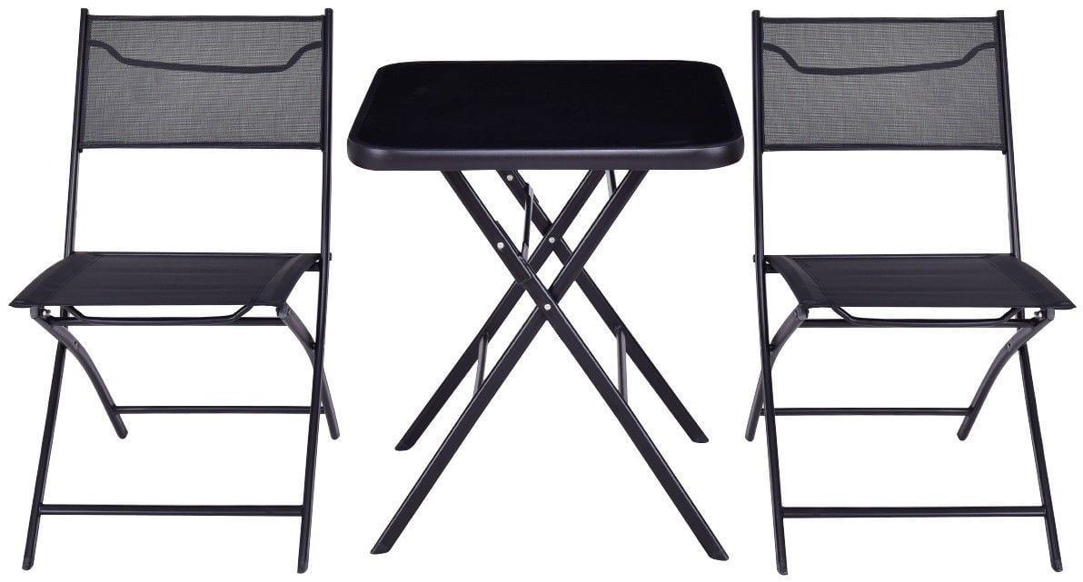 Ghp 3pcs Outdoor Garden Patio Portable Lightweight Black Folding Table Chair Set