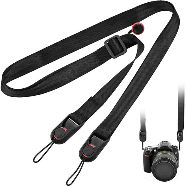 Camera Strap Compact - Wrist Strap for DSLR Camera - Neck Strap - Strap - Shoulder Strap - Camera Strap Set - Carrying Strap - Adjustable Length - Suitable for Canon, Nikon, Sony DSLR - Black