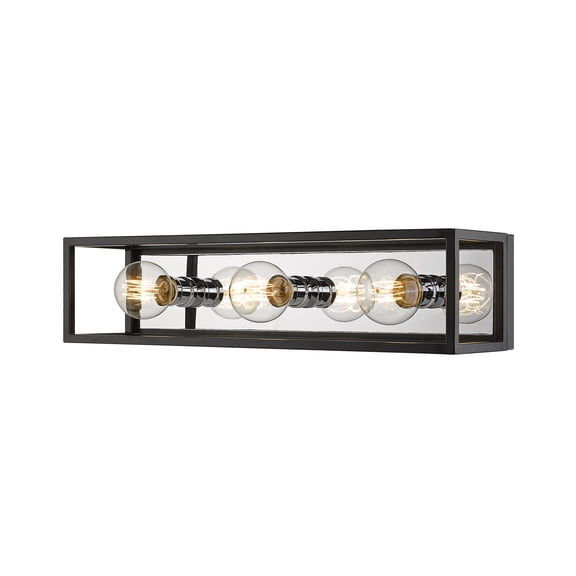 Z-Lite Kube 3 Light Steel Cage Vanity Light in Matte Black and Chrome
