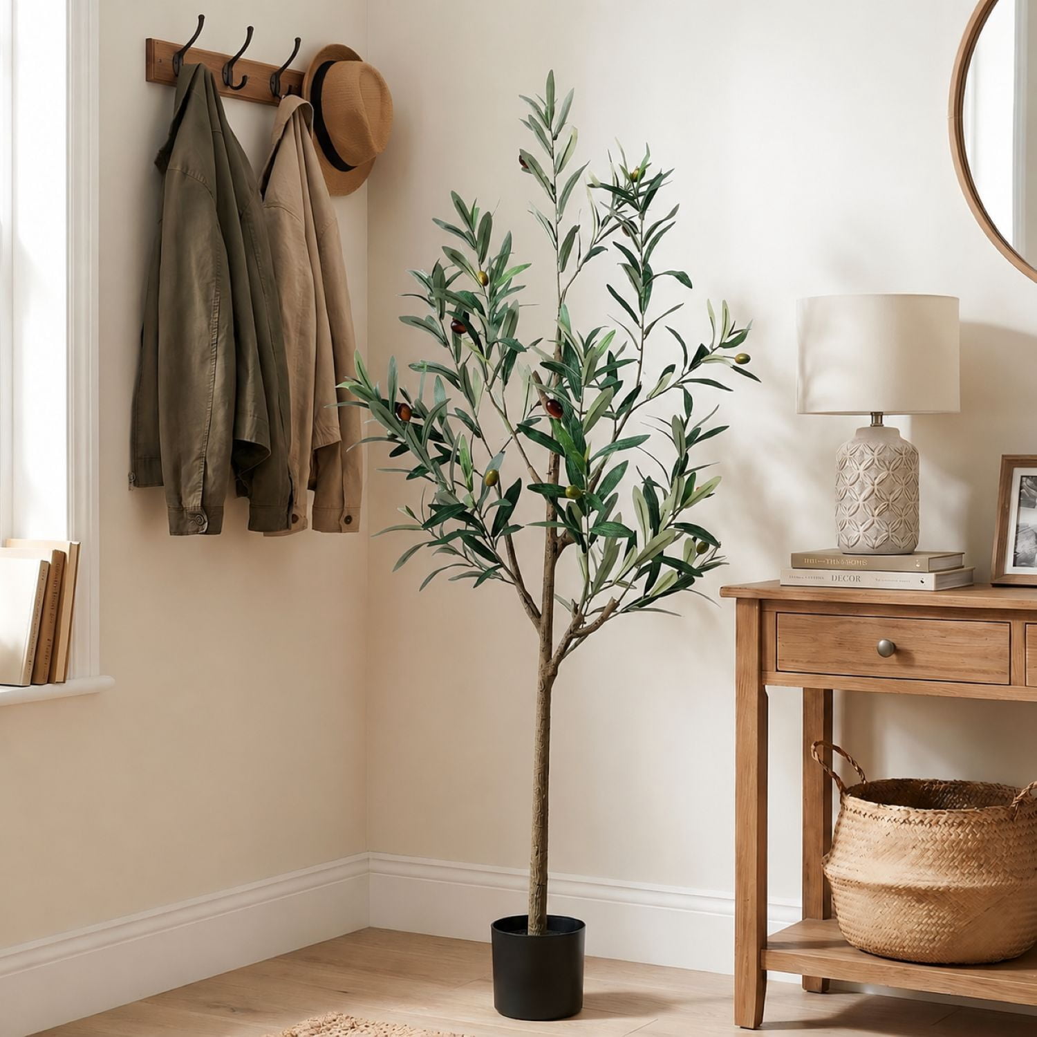 Easy4Home 4FT Artificial Olive Tree with Lifelike Fruits Fake Olive Plant Potted Indoor Faux Floor Plant for Home Office Decor