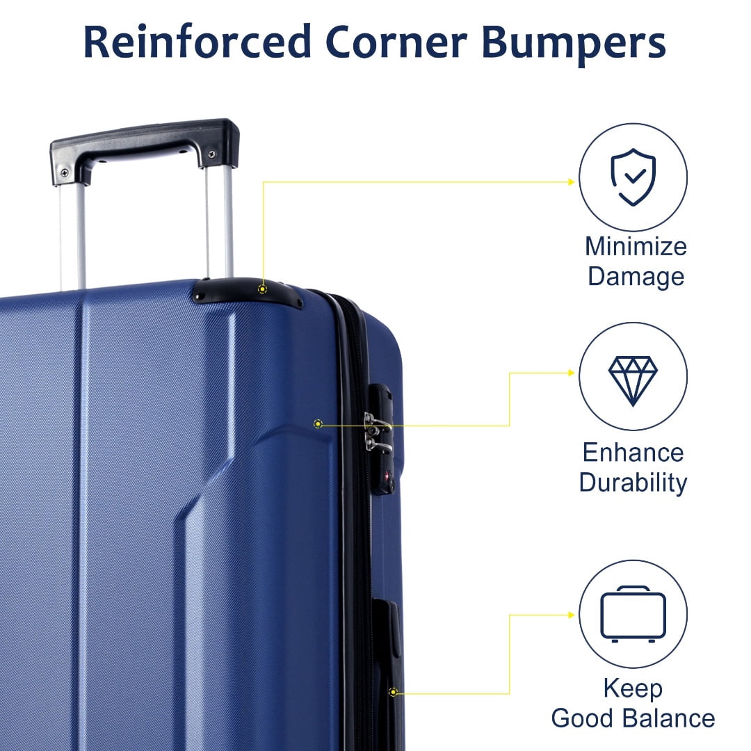 Yougu 24" Lightweight Hardshell Luggage ABS Suitcases with Double Wheels, Expandable Checked , (Blue)