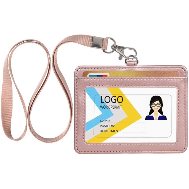 Portatarjetas, ranura para tarjetas y cordón de nailon plano y suave para el cuello (oro rosa)