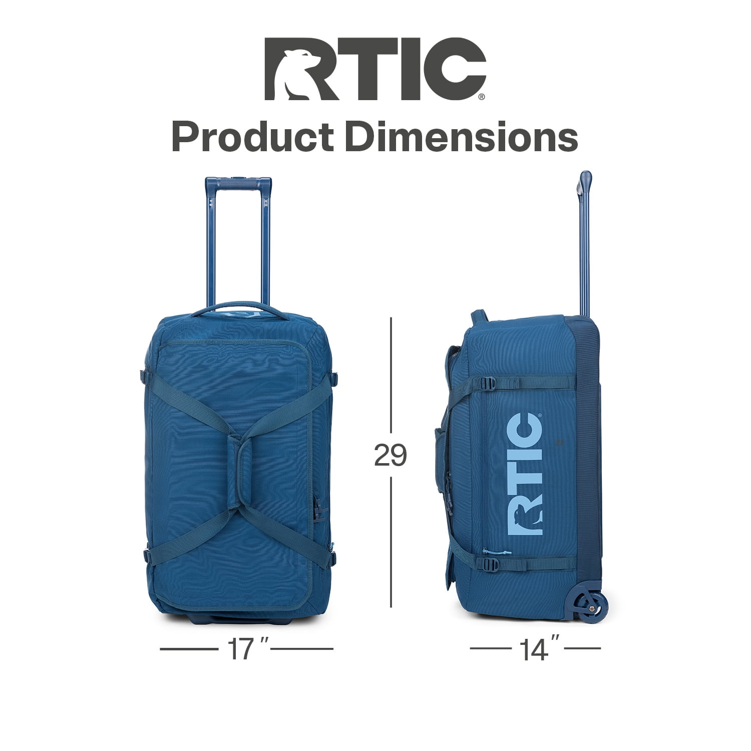 RTIC Road Trip Rolling Duffle Bag, Large, Water Resistant and Wheeled, Navy & Denim