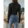 thumbnail image 3 of Women Crochet Hollow Out Cropped Tops Long Sleeve V Neck Knit Sweater Beach Cover Up, 3 of 6
