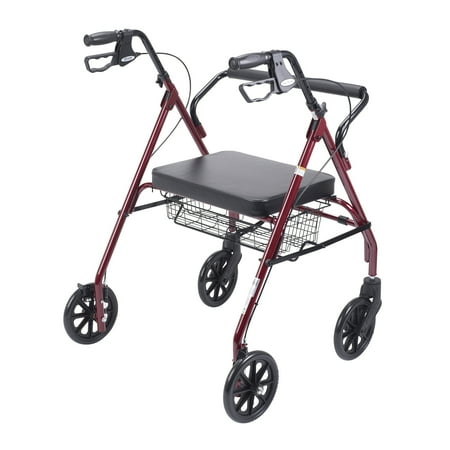 Drive Medical Heavy Duty Bariatric Rollator Rolling Walker with Large Padded Seat, Red