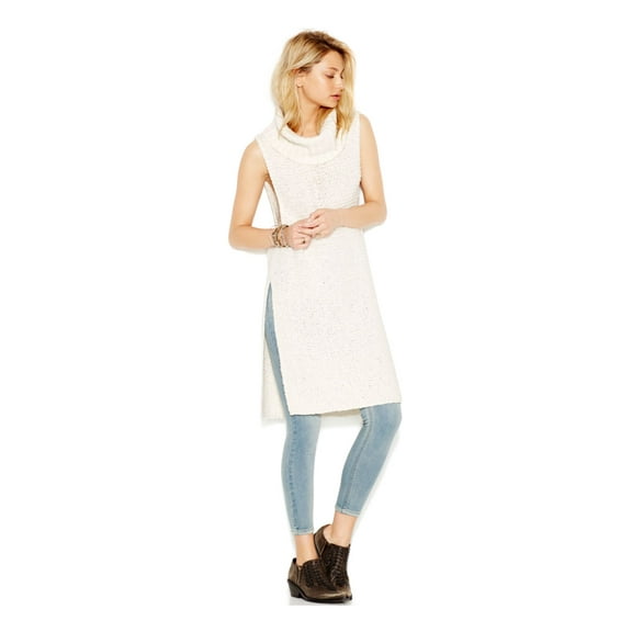 FREE PEOPLE Womens Ivory Slitted Sleeveless Cowl Neck Tunic Sweater Size: S