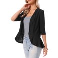 thumbnail image 4 of INSPIRE CHIC Lightweight Cardigan for Women Summer 3/4 Sleeve Open Front Netted Knit Ruffle Cardigans Cover Ups XS Black, 4 of 6