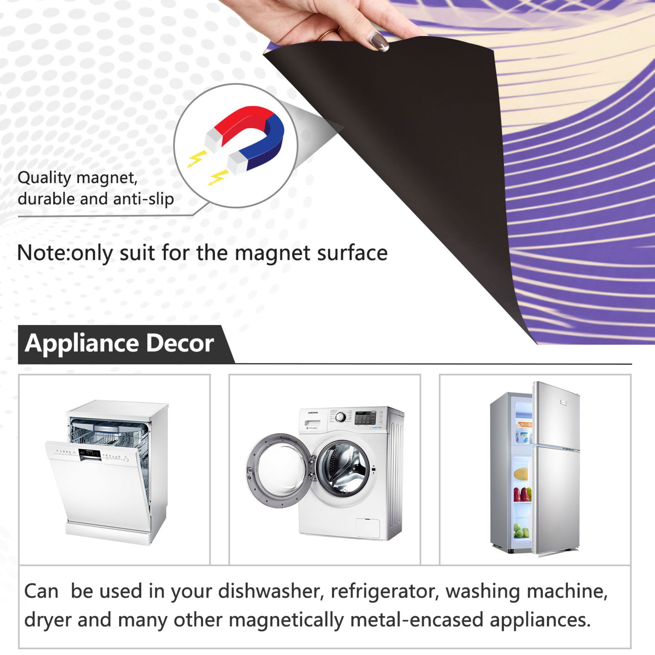 Dishwasher Magnetic Refrigerator Magnet Cover Sticker Home Decorative 23"x26" Purple Chaotic Lines