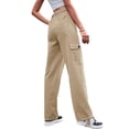 thumbnail image 3 of QAFOPEH Women High Waist Cargo Pants Drawstring Straight Leg Joggers With Pockets, 3 of 4
