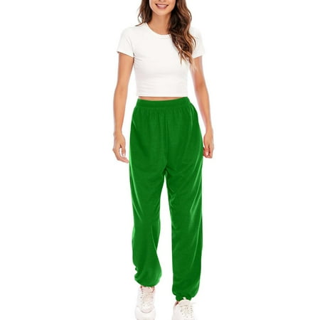Ganfancp Women Sweatpants Clearance Sale! Women Sweatpants High Waist Sweatpants Solid Color Plus Size Sweatpants Fashion Straight Leg Corset Trousers Leisure Pants Army Green M