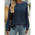 thumbnail image 4 of SHIBEVER Women Long Sleeves Blouses Fall Round Neck Sweatshirts Casual Stripe Tunic Tops Fashion Side Slit Color Block Pullover for Women, 4 of 5