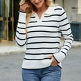 thumbnail image 2 of UAMVSH Long Sleeve Sweaters for Women Classic Stripe Printed Vacation Pullover Tops Lightweight Casual Collared Work Dressy Sweaters(Small,Black), 2 of 5