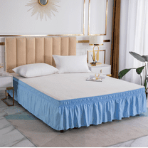 suxuMhao Ruffled Wrap Around Elastic Bed Skirt King Size, Blue - 78×80 Inch Mattress Fit with 15 Inch Drop, 1 Piece Bedding Skirt for Bedroom Decor​,Soft Dust-Proof Bed Skirt
