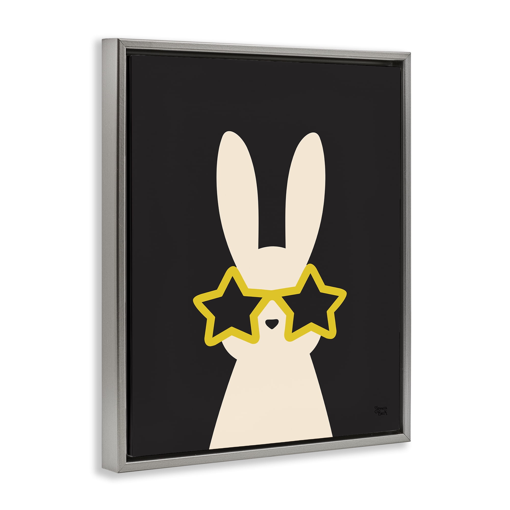 Stupell Industries Rabbit with Star Glasses Animals Painting Gray Floater Framed Canvas Art Print Wall Art, 25 x 31