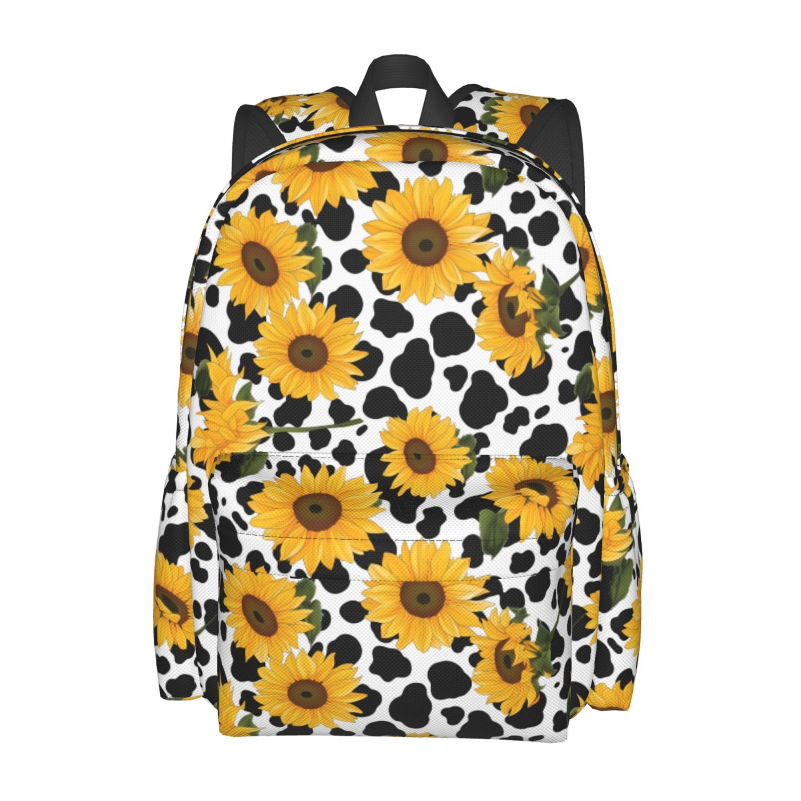 Rateoe Cow Print Sunflower Pattern Student Backpack,Backpack for School,Lightweight Bag,Travel Backpack,Outdoor Backpack,Large Capacity Backpack