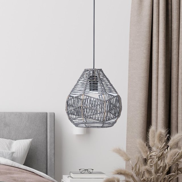 Pantalla de lámpara tejida a mano, pantalla colgante rústica, cubierta de luz colgante para restaurante, comedor, cocina, dormitorio, decoración del Gris Fernando Pantalla tejida