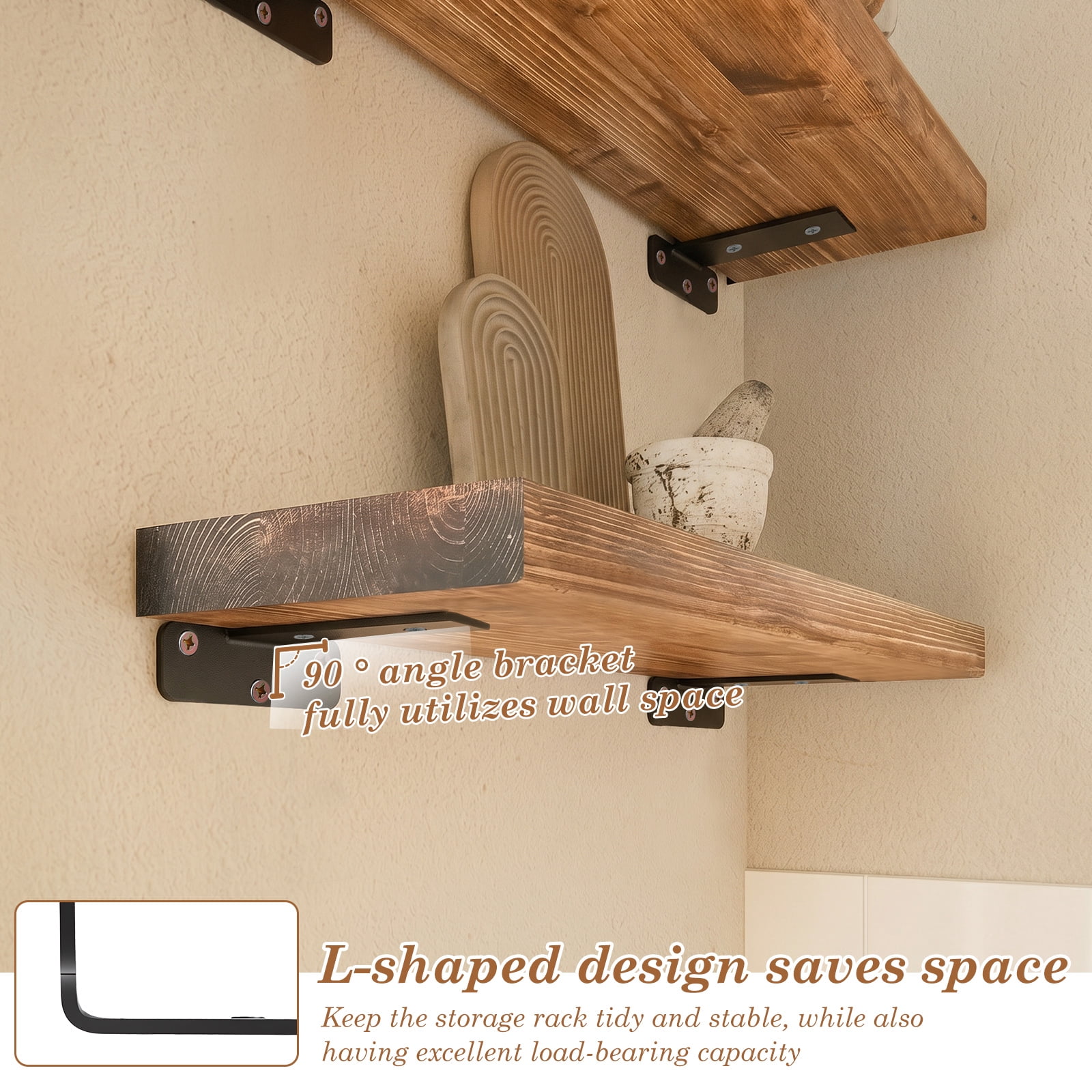 4 Pack Shelf Bracket 3.5" Long, Wall Mounted L Shape Floating Shelf Support Bracket with Screws 90° Steel Angle Brackets for Kitchen Living Room Garage Office