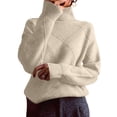 thumbnail image 3 of Women'S Turtle Neck Sweater Fall Winter Long Sleeve Chunky Knitted Trendy Pullover Tops Khaki S, 3 of 9