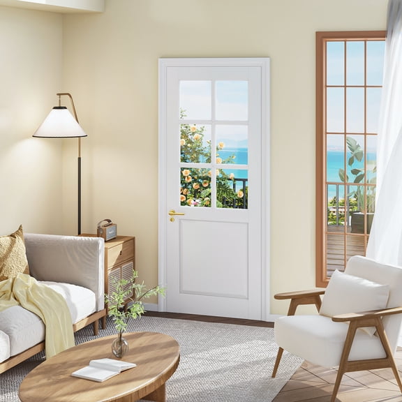 32" X 80" Clear Glass 6-Lite Prefinished Single Slab Door