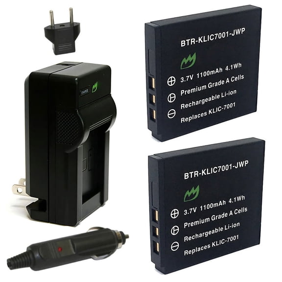 Replacement for Kodak M863 Battery (2-Pack, 1100mAh) and Charger with Car Adapter