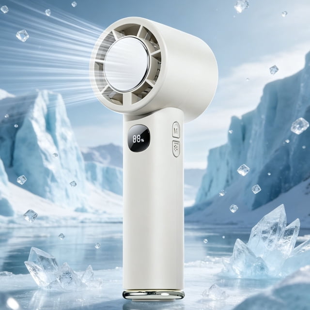 weibbin Handheld Mini Fan Fan with Ice Cooler Portable Outdoor Travel Fan 100 Speed Digital Display with LED Light USB Rechargeable