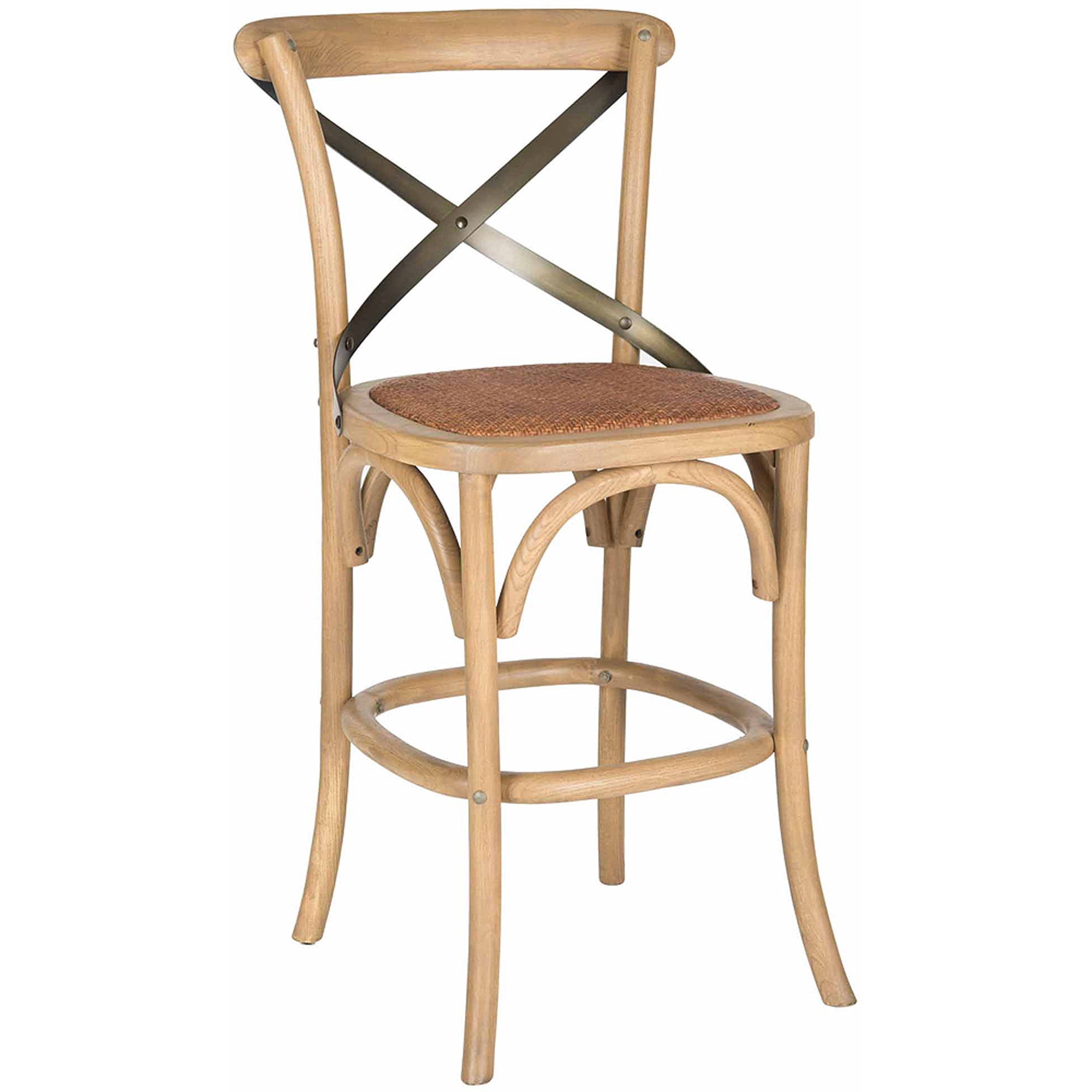 SAFAVIEH Eleanor X-Back Bistro Rustic Counter Stool with Footrest, Weathered Oak/Medium Brown