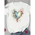 thumbnail image 2 of Camiseta con estampado gráfico de flores de San Valentín, manga corta, cuello redondo, informal, para mujer., 2 of 7